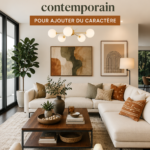 Un salon moderne et chaleureux avec des éléments de déco contemporains