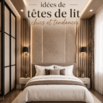 Tête de lit moderne en tissu gris douce et élégante dans une chambre chic.