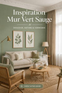 Mur peint en vert sauge créant une atmosphère apaisante dans un salon