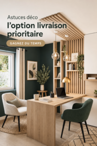 Femme heureuse recevant une décoration chez elle avec livraison prioritaire