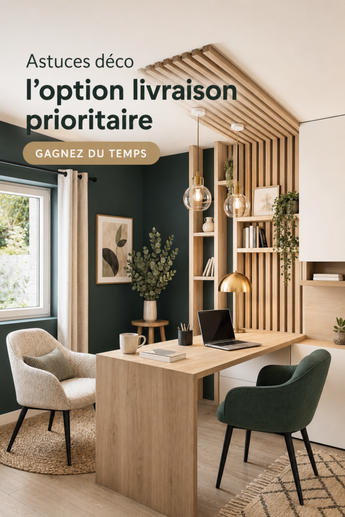 Femme heureuse recevant une décoration chez elle avec livraison prioritaire