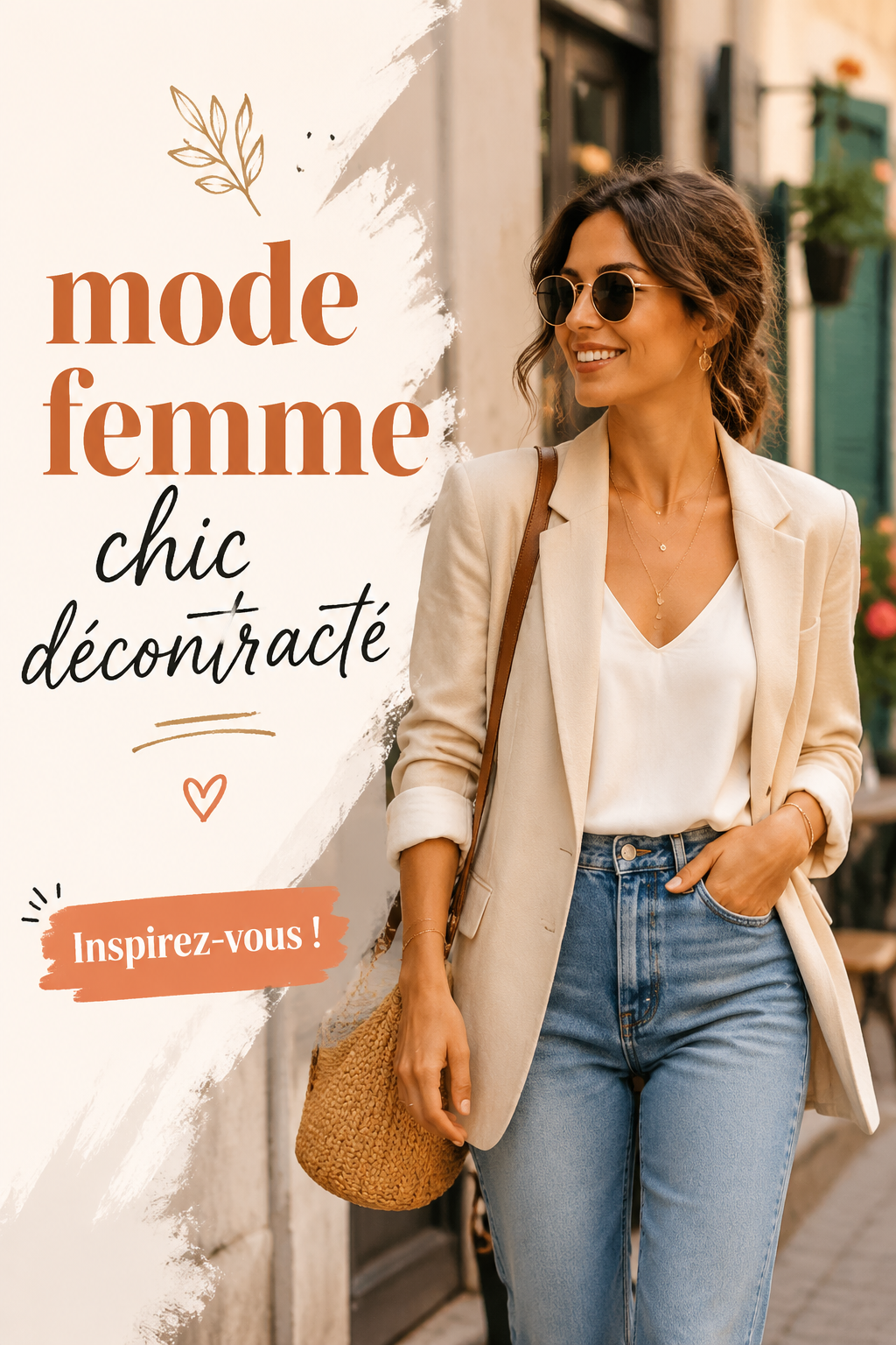 Femme en tenue chic et décontractée, rayonnante de confiance