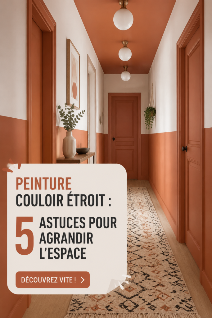 Couloir étroit peint dans des tons clairs, créant une sensation d'espace