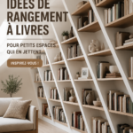 Etagères murales organisées avec des livres et des éléments déco