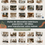 Une pièce de salon avec des éléments de décoration intérieure modernes et chaleureux