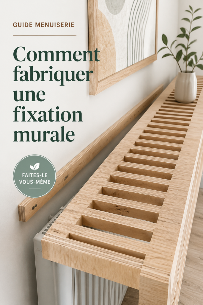 Un système de fixation français en bois accroché au mur, utilisé pour supporter des étagères.