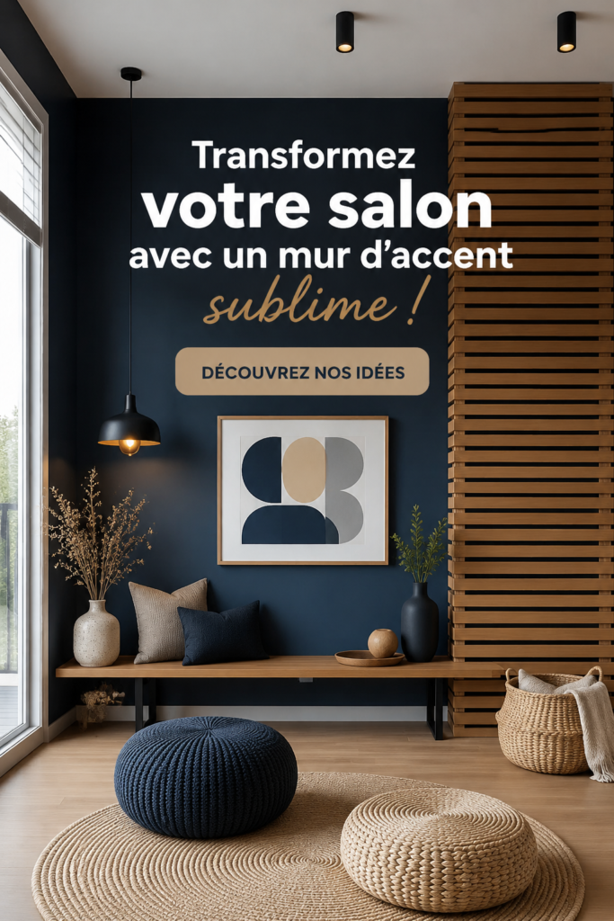 Salon moderne avec un mur accent décoratif aux teintes chaudes