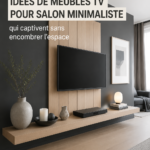Unité TV minimaliste dans un salon moderne avec des couleurs douces.