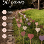 Allée de mariage décorée de cœurs sur pics, créant une ambiance romantique.