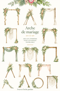 Une belle arche de mariage décorée de fleurs blanches et de tulle.
