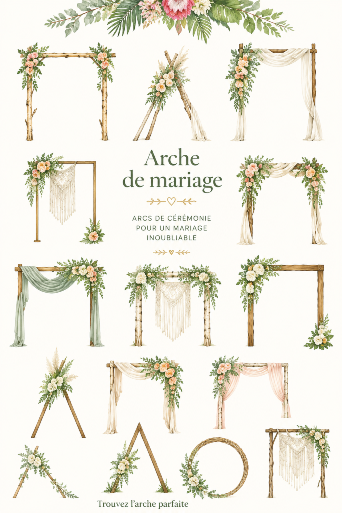 Une belle arche de mariage décorée de fleurs blanches et de tulle.