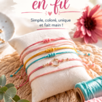 Bracelet en fil coloré fait-main sur une table en bois