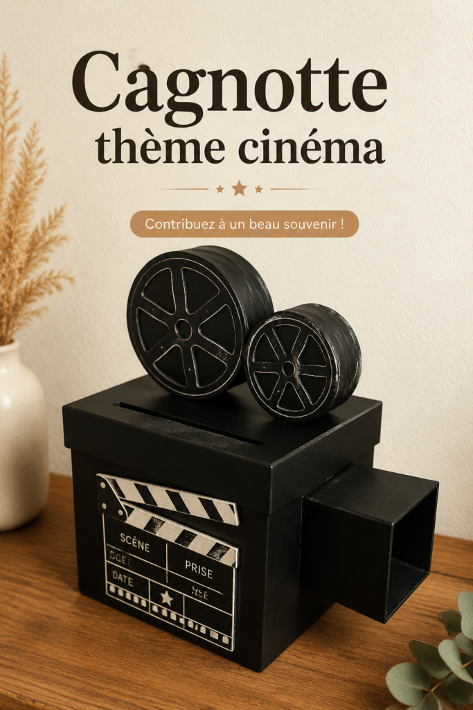 Cagnotte en ligne sur le thème du cinéma, avec des affiches de films et des pop-corn.