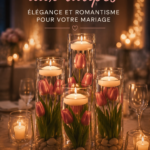 Arrangement floral élégant de tulipes immergées dans un cylindre pour un mariage