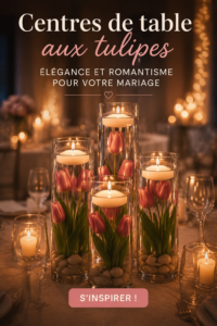 Arrangement floral élégant de tulipes immergées dans un cylindre pour un mariage