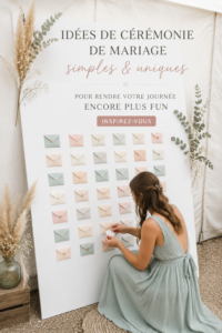 Un couple se marie dans une cérémonie en plein air, décorée de fleurs et de rubans.