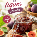 Confiture de figues fraîches dans un pot en verre, garnie de quelques figues entières.