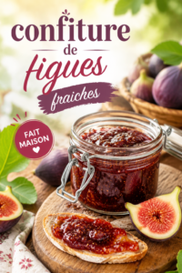 Confiture de figues fraîches dans un pot en verre, garnie de quelques figues entières.