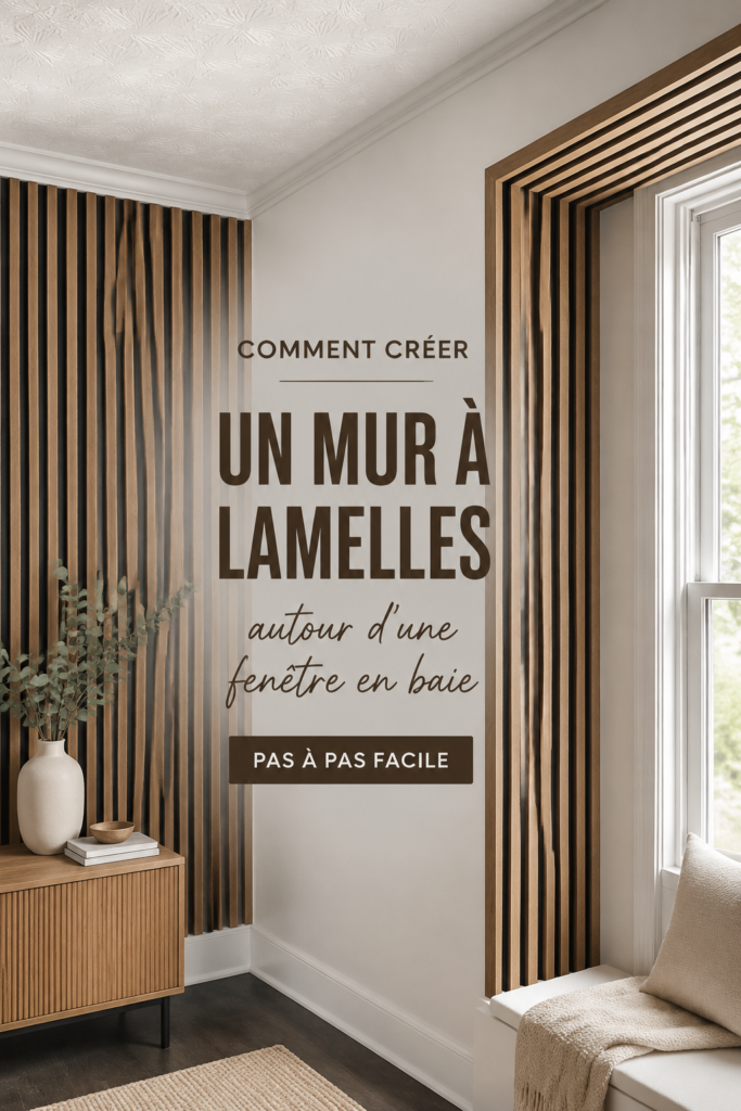 Un mur en lattes élégamment construit autour d'une fenêtre en alcôve, apportant chaleur et style à un intérieur.