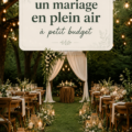Décoration d'un mariage en extérieur avec des fleurs et de la toile de jute, créant une ambiance romantique.