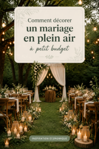 Décoration d'un mariage en extérieur avec des fleurs et de la toile de jute, créant une ambiance romantique.
