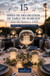 Table de mariage décorée avec un éclairage LED doux et chaleureux.