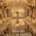 Allée de mariage ornée de fleurs et de lanternes, créant une ambiance magique.