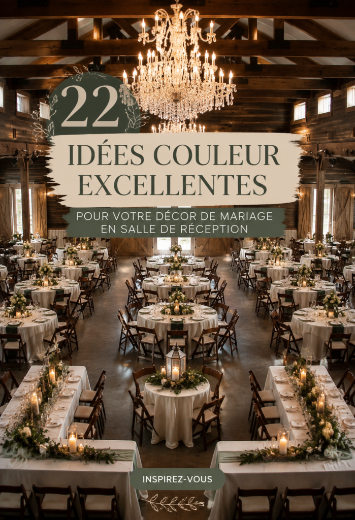 Salle de banquet magnifiquement décorée pour un mariage avec des éléments colorés.