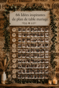 Un plan de table de mariage décoré avec soin, incluant des cartes d'invités élégantes.