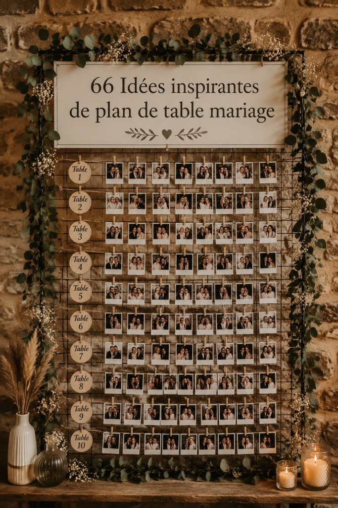 Un plan de table de mariage décoré avec soin, incluant des cartes d'invités élégantes.