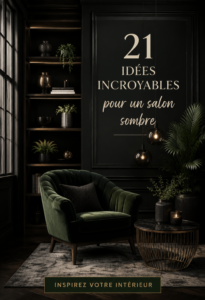 Salon moderne aux teintes sombres avec un éclairage chaleureux