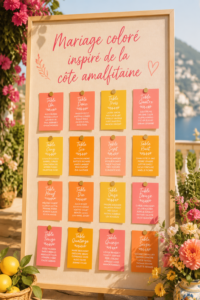 Mariage coloré inspiré de la côte amalfitaine avec des fleurs vives et une décoration élégante