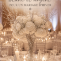 Une belle décoration de mariage d'hiver avec des éléments blancs et argentés, créant une atmosphère élégante.