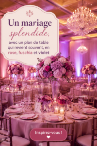Un plan de table de mariage magnifiquement décoré avec des fleurs roses et violettes.