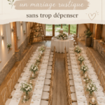 Table élégamment décorée pour un mariage rustique avec des éléments naturels.