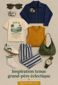 Un look grand-père chic combinant confort et élégance, parfait pour une maman moderne.