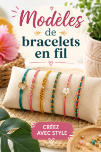 Modèle de bracelet en fil coloré avec des perles, parfait pour un look tendance.