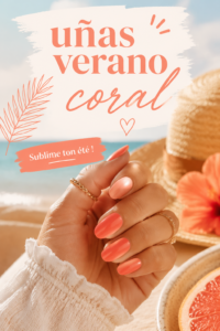 Ongles corail avec motifs estivaux colorés