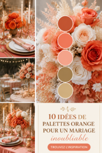 Palette de mariage orange avec des éléments floraux