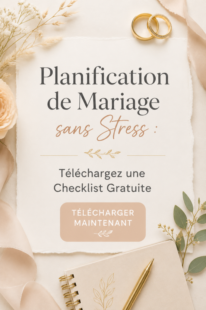Une mariée heureuse consultant une checklist de mariage.