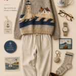 Femme portant un look coastal grandpa avec des pièces vintage