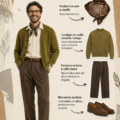Homme portant un cardigan vintage en tricot avec des loafers et un pantalon décontracté