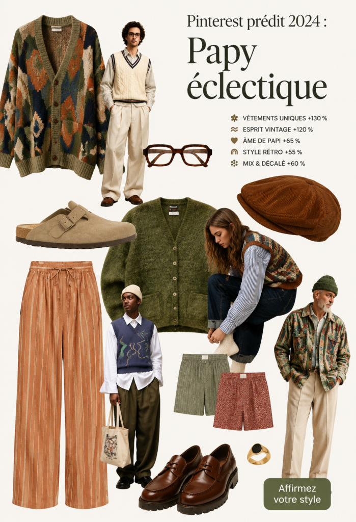 Femme portant une tenue vintage inspirée du style grand-père, mélange de modernité et de rétro.