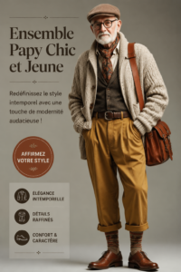 Un grand-père élégant en tenue moderne à la fois chic et intemporelle