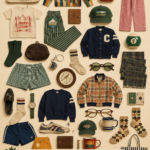 Une maman en tenue vintage inspirée du style grand-père dans un décor chaleureux.