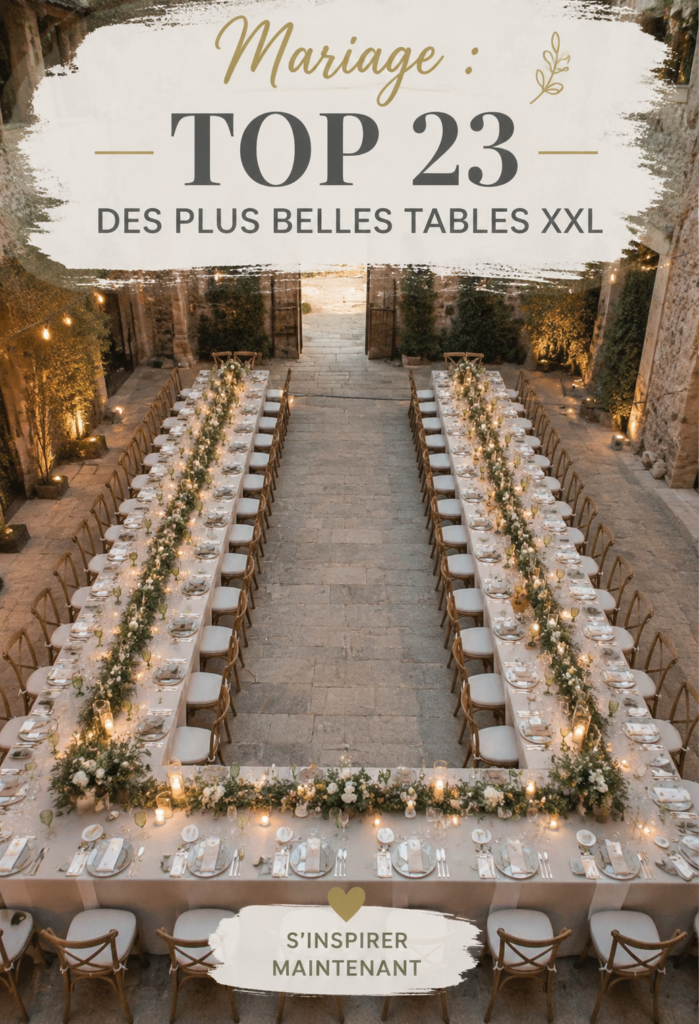 Table de mariage XXL élégamment décorée avec des fleurs et des bougies, créant une ambiance chaleureuse.