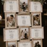 Un modèle de plan de table de mariage élégant en calligraphie sur une table décorée