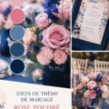 Palette de couleurs rose poussiéreux et bleu marine pour un mariage élégant.