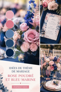 Palette de couleurs rose poussiéreux et bleu marine pour un mariage élégant.