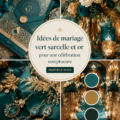 Thème de mariage élégant en bleu canard et or avec des décorations raffinées